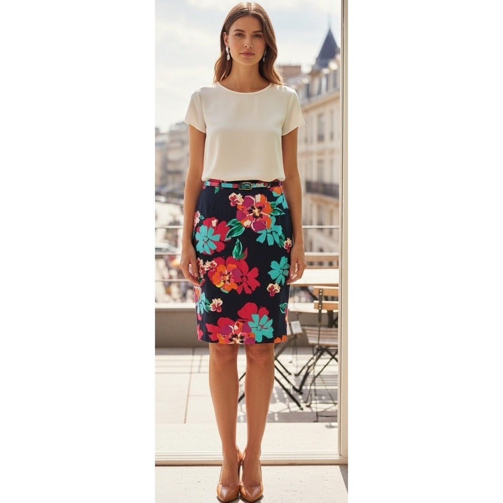 Talbots Skirt Women's Size 10P Floral Pencil‎ Career Office Work Summer Stretch